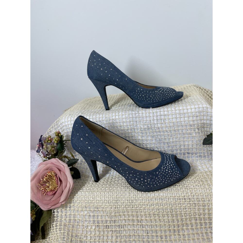 Andrew Geller Embellished Heels Womens Size 9.5M Navy Sparkly Rhinestone McBling